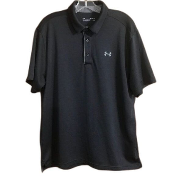 Under Armour Heatgear Polo Shirt Men's XL Black Knit 3 Button Casual Pullover - Picture 1 of 7